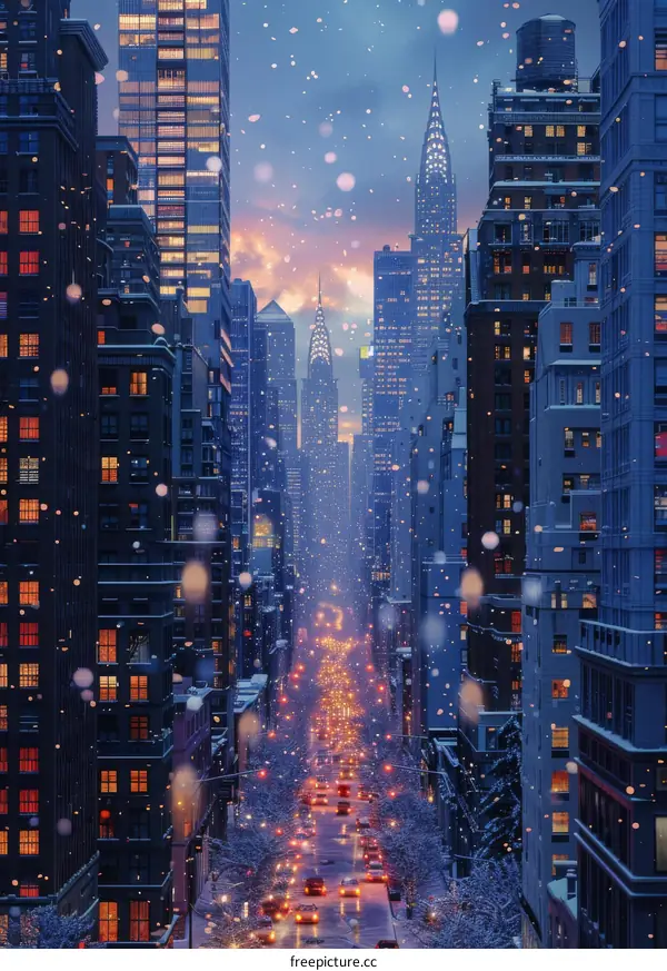 Snowy Winter Scene along Fifth Avenue, New York City