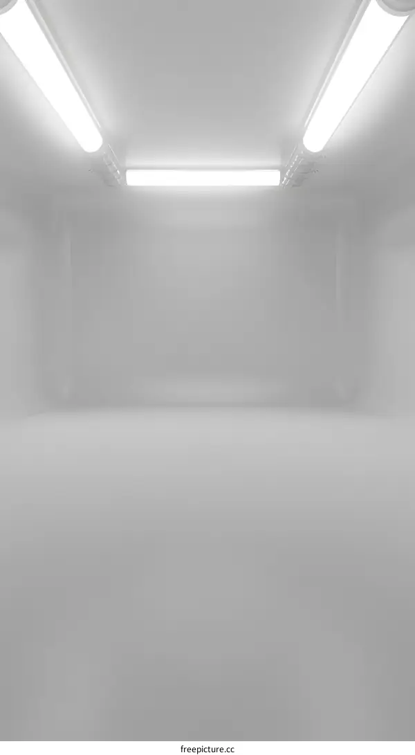 Empty White Room Interior with Two Ceiling Lights