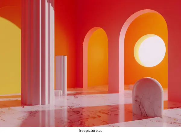 Abstract Minimalist Architecture with Arches and Columns