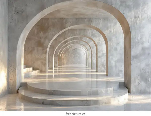 Futuristic Concrete Arched Corridor