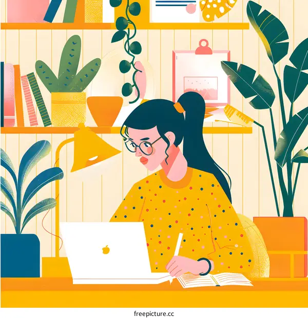 Woman Working From Home at Her Desk