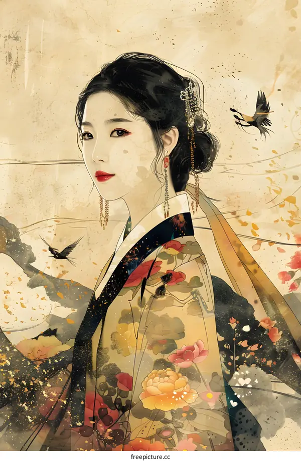 Portrait of a young woman in traditional Korean dress