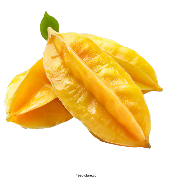 [Transparent Background PNG]Fresh starfruit with green leaf isolated on white