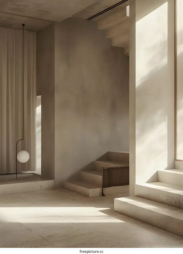 Minimalist Interior Design with Concrete Walls and Stairs