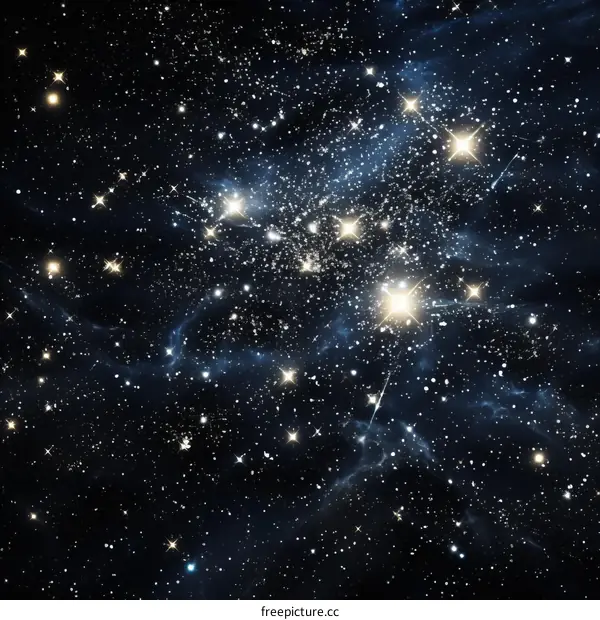 Blue and white space themed background with stars and dust