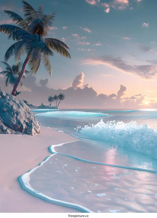 Beautiful Tropical Beach Sunset with Palm Trees