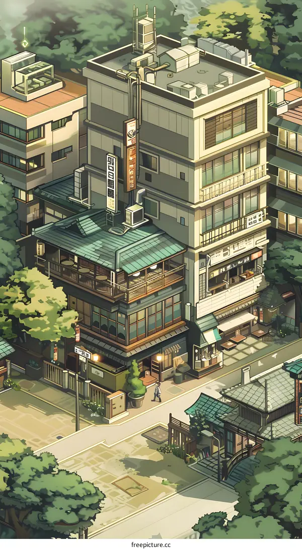 Japanese Street Scene With Traditional Architecture and Shops
