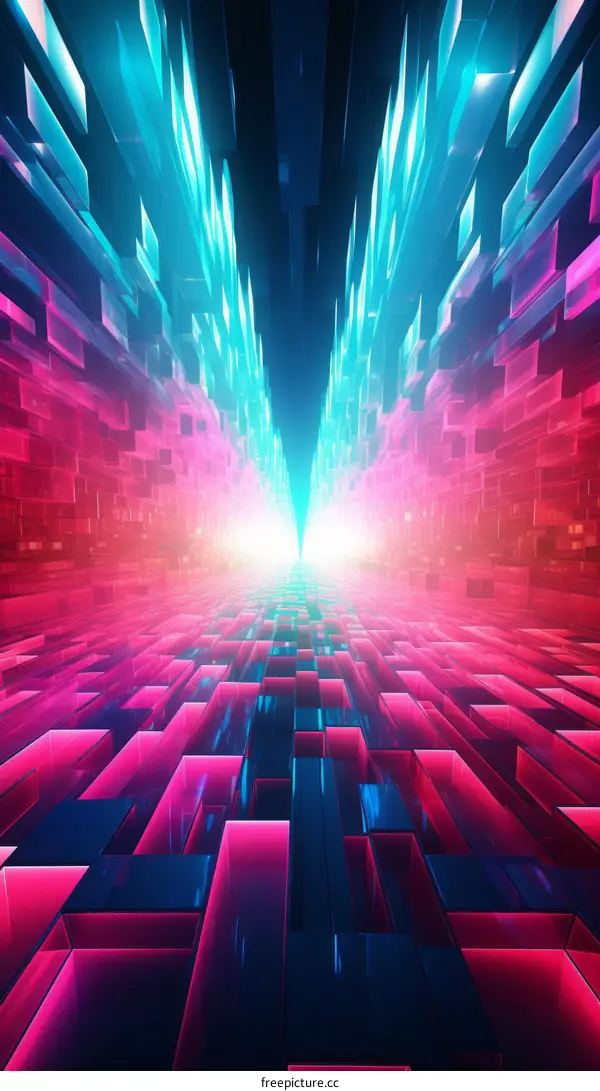 Vibrant 3D Corridor with Glowing Blue and Pink Lights