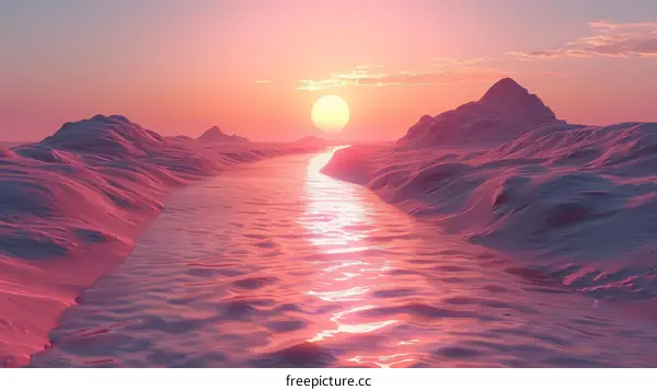 Pink Alien Landscape with a River