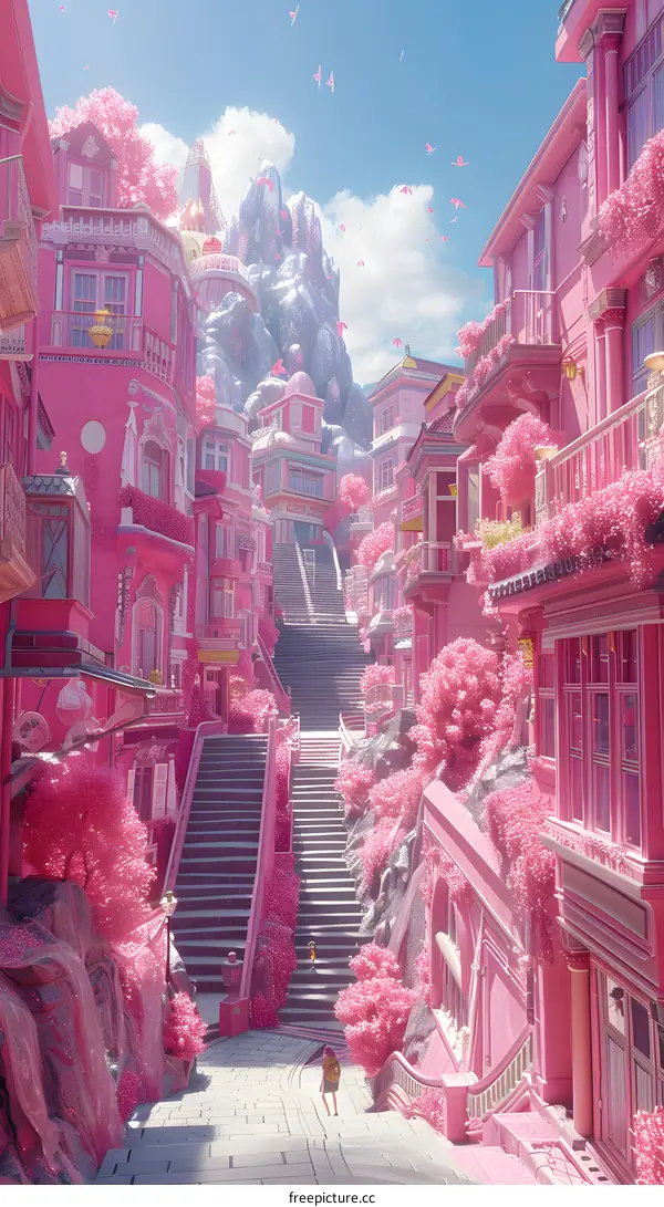 Pink City Buildings Fantasy Illustration