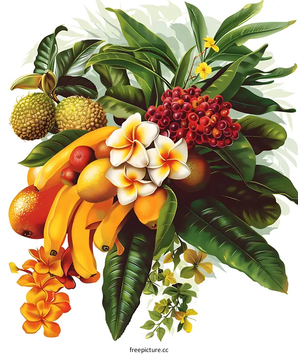 Tropical Fruits and Flowers Illustration