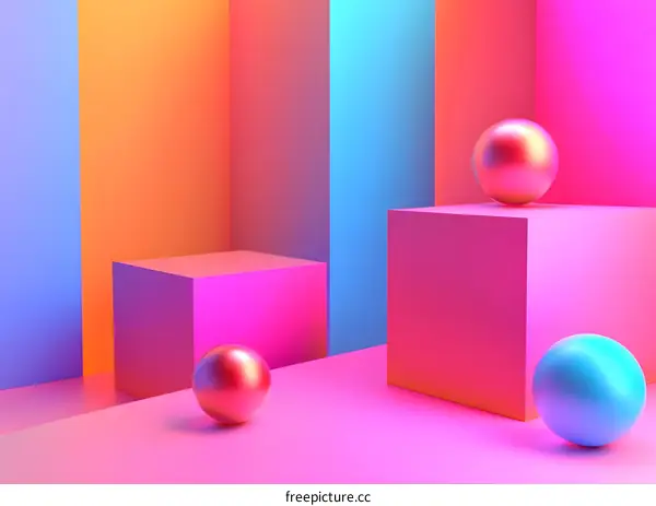 Abstract Colorful Background with Spheres and Cubes