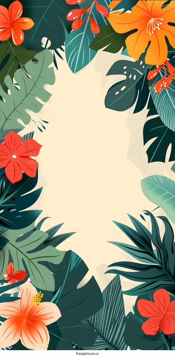 Tropical Leaves and Flowers Illustration