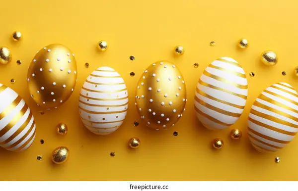 Golden Easter Eggs on a Yellow Background