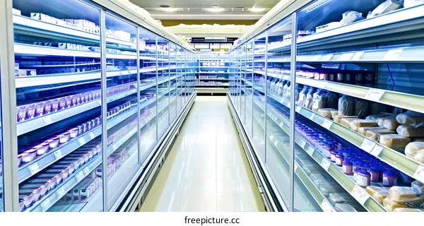 Supermarket Aisle with Food Products on Shelves