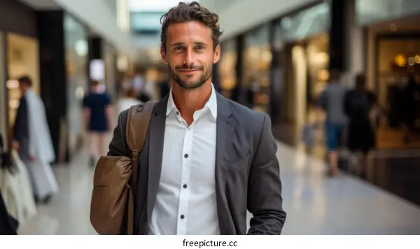 Portrait of a young professional man smiling in a shopping mall