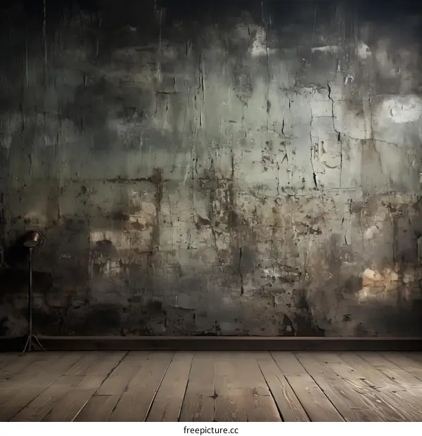 Retro Grunge Wood Floor and Dark Wall Background