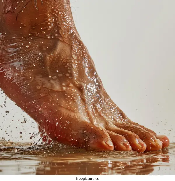 Male Foot Stepping into Water