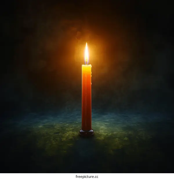 A single candle burning in the dark