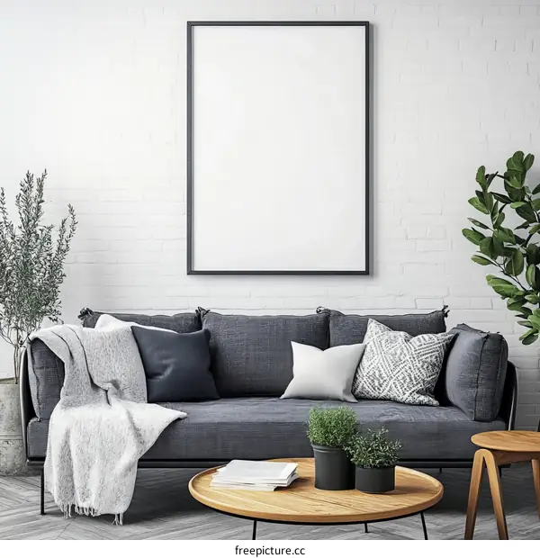 Modern Living Room Mockup with Blank Frame