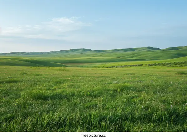 Rolling Green Hills Under a Blue Sky