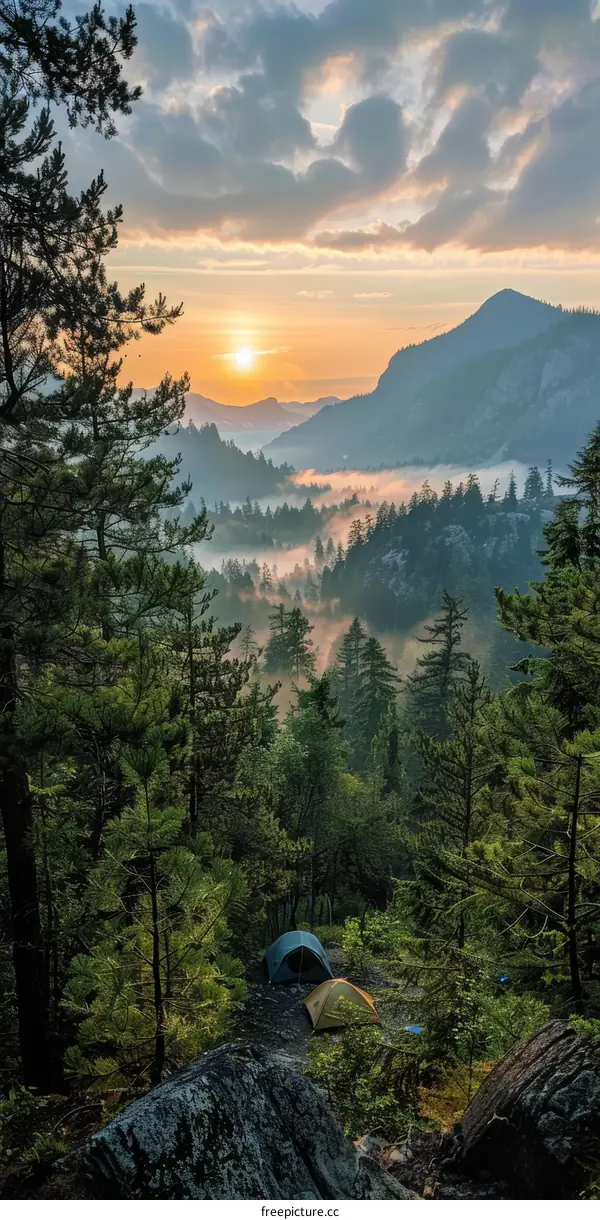 Mountain Camping at Sunset