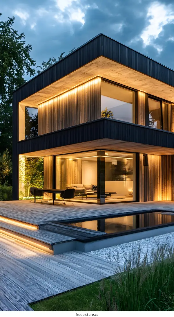 Modern Home with Wooden Facade and Outdoor Pool