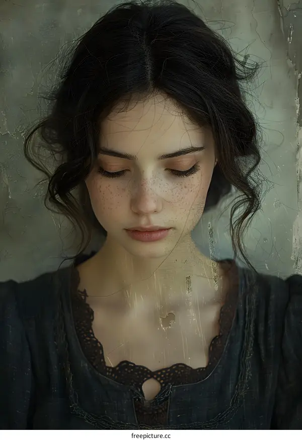 portrait of a young woman with freckles and dark hair