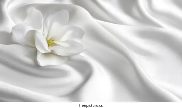 Elegant White Silk Fabric with Magnolia Flower