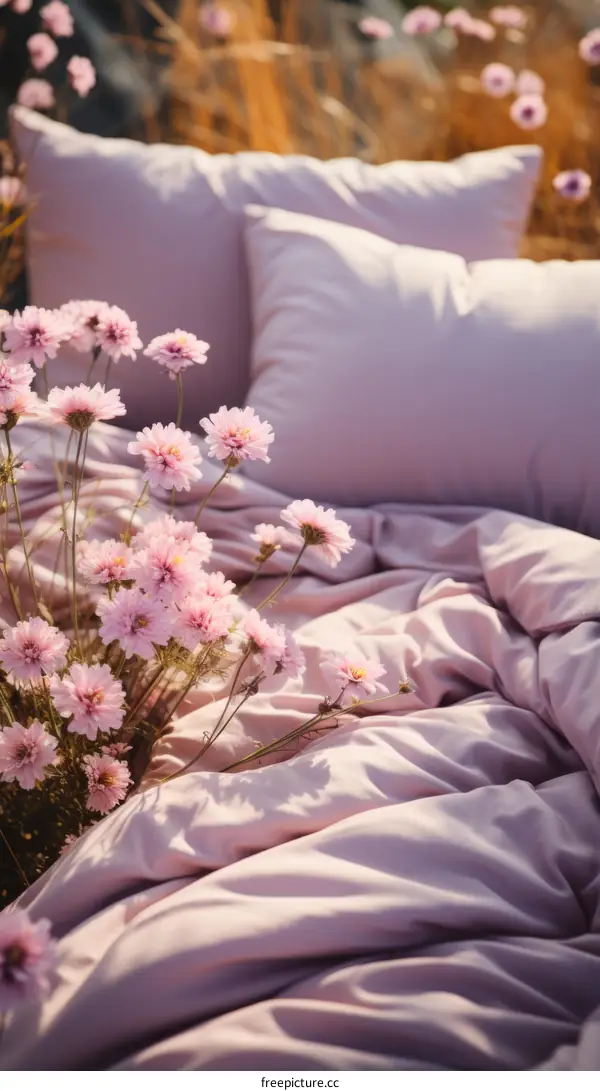 bedding in a field of flowers
