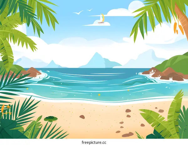 Tropical Summer Beach Landscape With Palm Trees