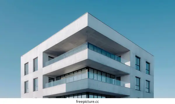 Modern Apartment Building with Balcony and Large Windows