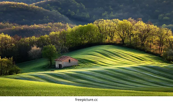 Rural Landscape with Rolling Hills and Farmland