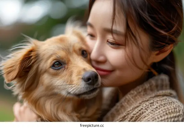 Young woman hugging a dog