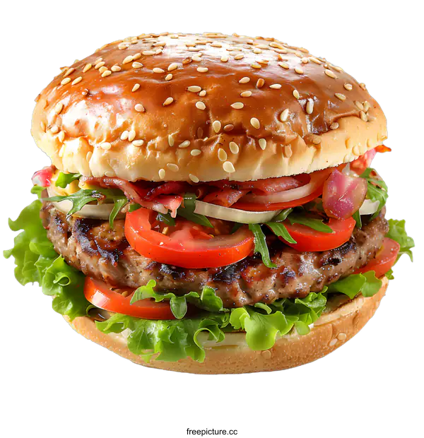 [Transparent Background PNG]Delicious burger with beef patty on white background