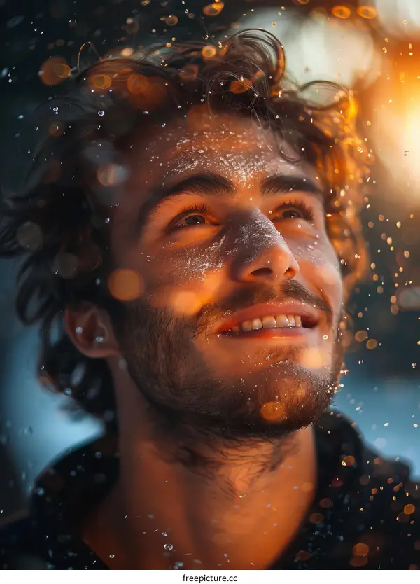 Man With Snow On His Face Looking Up At The Sky