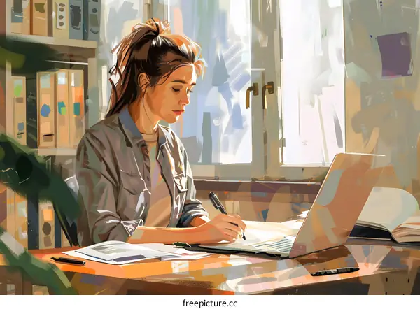 girl studying in the library