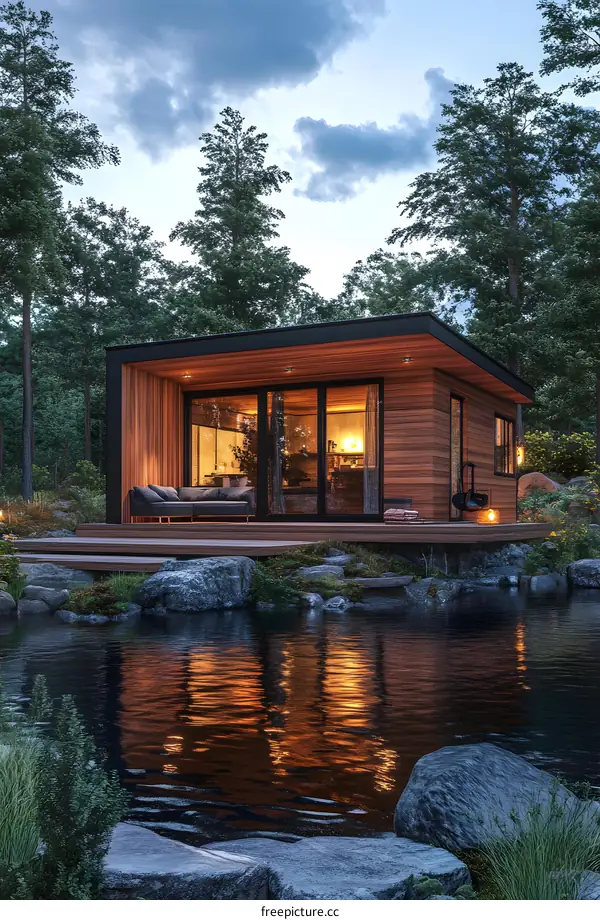 Modern Cabin Near Lake in Forest