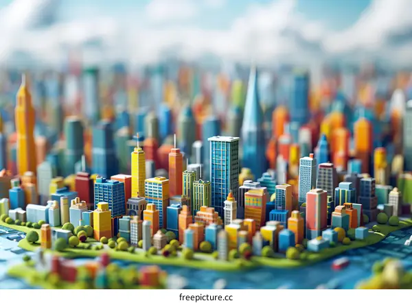 Miniature Cityscape with Colorful Buildings
