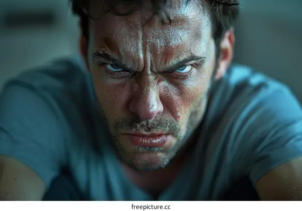 Close-up Angry Caucasian Man Portrait