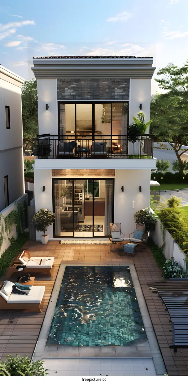 A modern house with a swimming pool