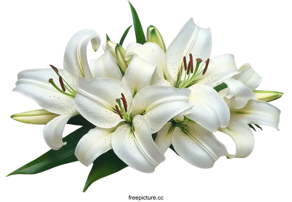 [Transparent Background PNG]Beautiful White Lilies Bouquet Close-up