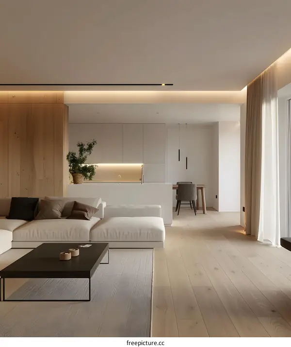 Modern Living Room Interior Design with Minimalist Furniture and Wooden Flooring
