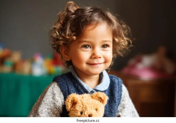 Smiling Child with Teddy Bear