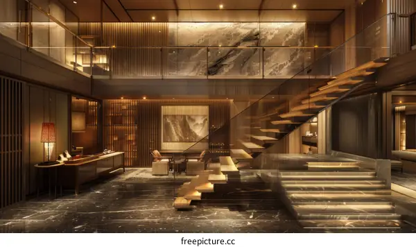 Modern Mansion Interior Design: Staircase and Wall Details