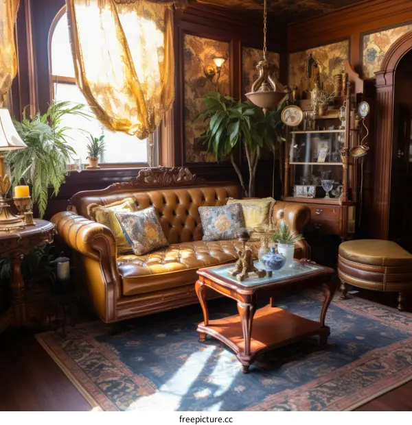 luxurious living room with leather furniture