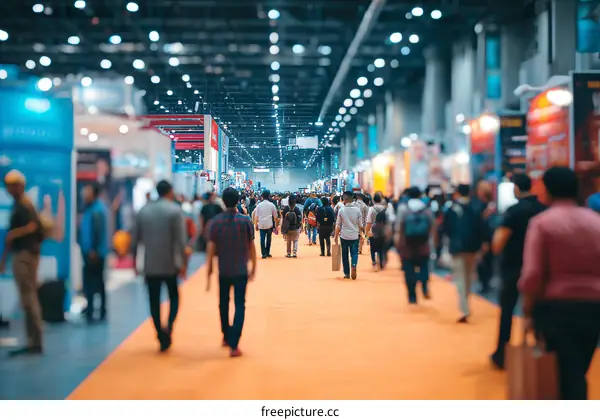 Busy Trade Show Hall with Many People