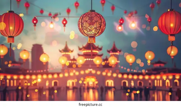 Red Chinese Lanterns Celebrate Lunar Chinese New Year