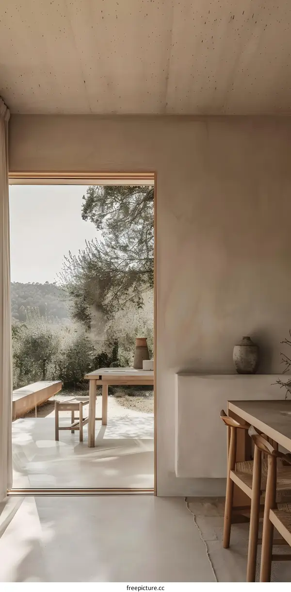 Minimalist Interior Design With Large Window View of Garden