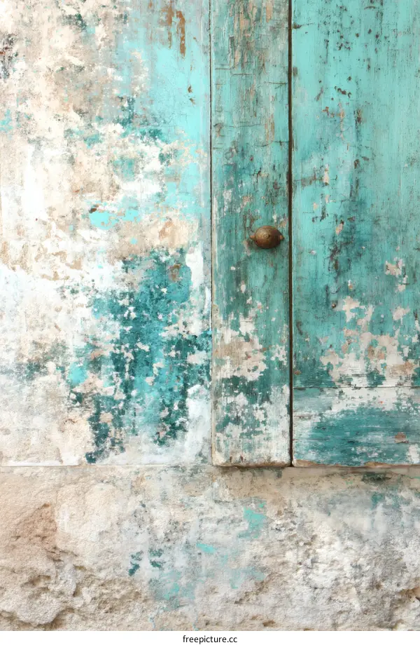 Old Painted Wooden Door on a Stone Wall